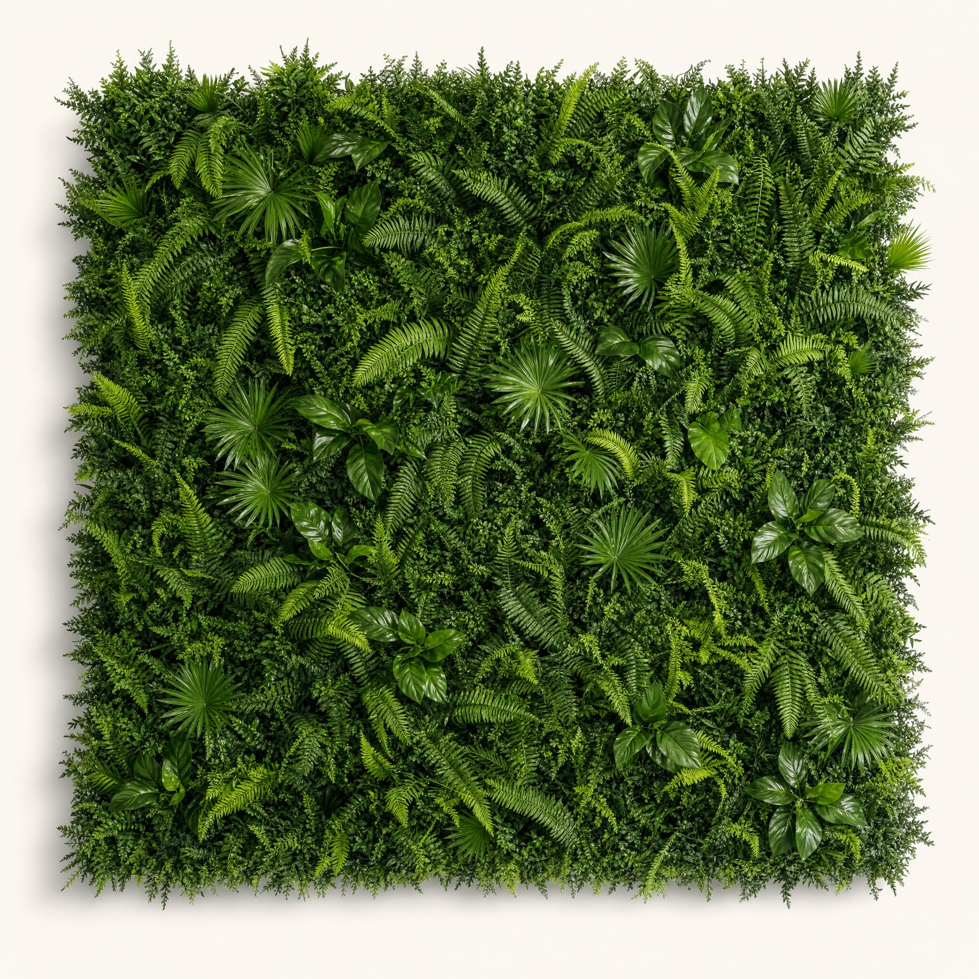 Fern artificial green wall panel, front view